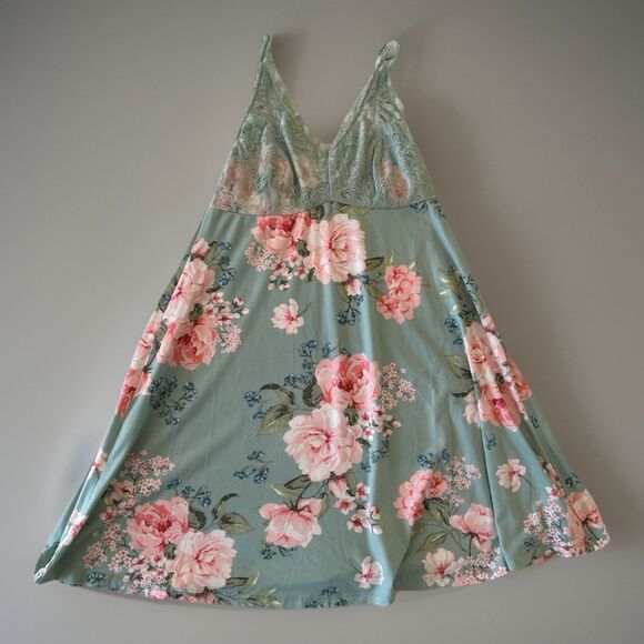 Flora Nikrooz Nightgown Cotton Lace BlueFloral Camisole Size Medium - Picture 1 of 7